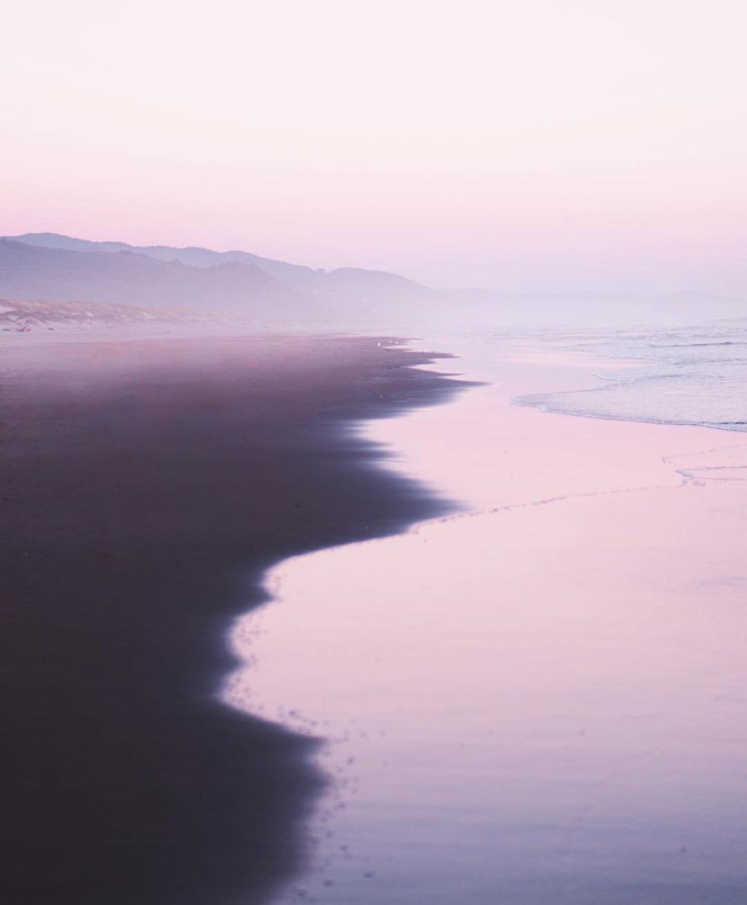 Pink beach at dusk